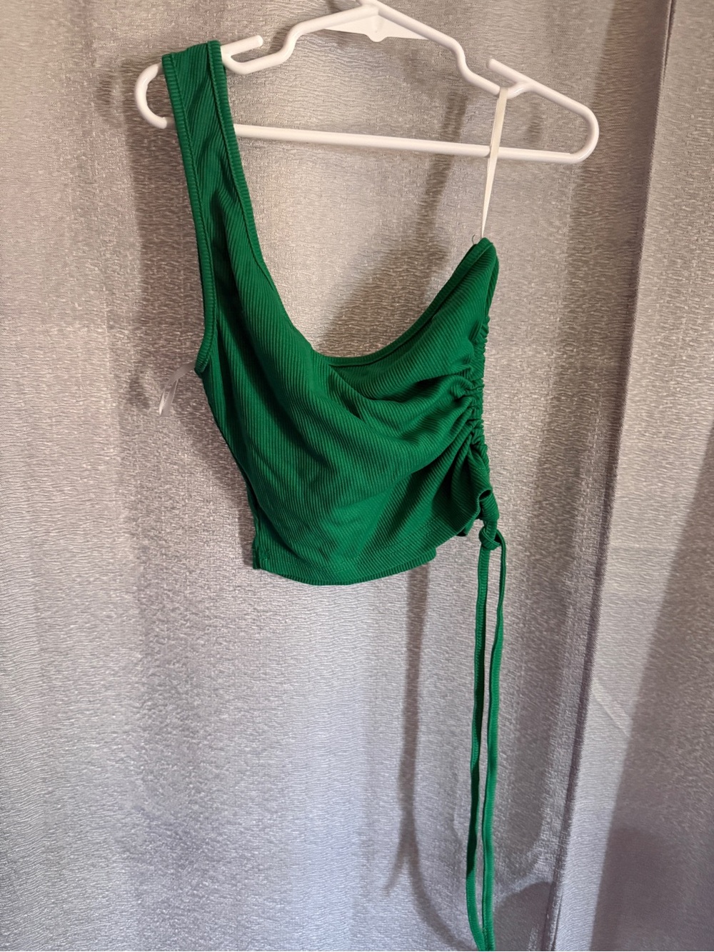 SHEIN Emerald Green One-Shoulder Ruched Crop Top